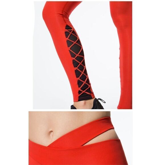 Jonathan Simkhai X Carbon38 Red Renee Legging Lace-up With Black Contrasting Und - Picture 13 of 13